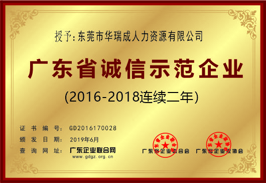 Guangdong Province Integrity Demonstration Enterprise
